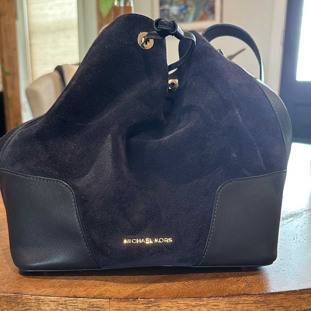 Michael Kors Black Suede and Leather Shoulder Bag